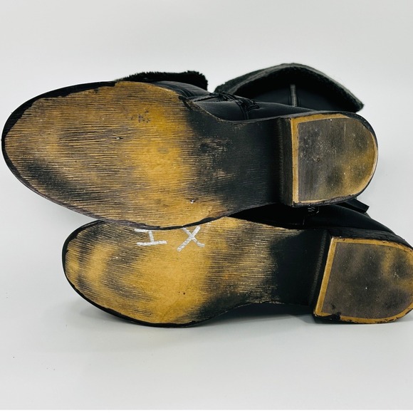 Women's Black Knee-High Winter Boots Shearling Cuff Flat Moto Utility Size 9 - Picture 10 of 11